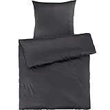 Pure Label Mako Satin Bettwäsche dunkelgrau 135 x 200 cm mit Kissenbezug 80 x 80 cm aus 100% Baumwolle - Traumhaft weiches Mako Satin Bettwäsche Set in Uni