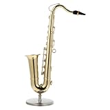 LOLIPPYY Miniatur Tenorsaxophon Dekorative Musikinstrument Replik mit Ständer und Etui Realistisches Saxophon Modell als Lehrmittel und Fotografie Requisite für Musikliebhaber