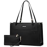 LOVEVOOK Laptoptasche 15,6 Zoll, Handtasche Damen Große Wasserdicht Arbeitstasche Shopper Business Tasche PU Leder Aktentasche Lehrertasche Elegante Schultertasche Women Tote Bag für Büro Uni Schwarz