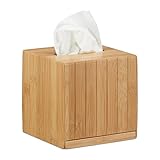 Relaxdays Kosmetiktücherbox quadratisch, Taschentuchbox Holz, Kosmetikbox Bambus, Tücherbox, HBT: 14 x 14 x 14 cm, natur