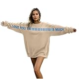 Generisch Damen Herren Unisex Pullover Rundhals Langarm Ohne Kapuze Valentinstag Print mit Durchgehendem Streifenmotiv Männer Frauen Lockeres Oberteil für Alltag Streetwear Reisen Arbeit Outfits