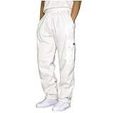 Minying Jogginghose, Sport, Herren, 2021, neue Mode, Cargohose, Bootcut mit großen Seitentaschen, große Größe, einfarbig, Arbeitshose, Freizeit, Workout, Herrenbekleidung, 16 - Weiß, L
