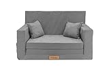 Flumi Personalisierte Kindercouch Kinder Sessel Sofa Schlafsofa jugendzimmer mit Gravur KINDERNAME Spielsofa für Kinderzimmer Schlafsessel Bettfunktion Kindermöbel 92x40x60 Mikrofaser (Grau)