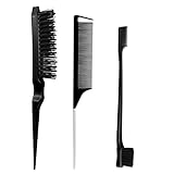 3 Stück Sleek Bun BüRste Set, Doppelkanten Bürste Teasing Haarbürste Set, Rattenschwanz Kamm,für Friseurin Frauen Baby Kinder, Schwarz