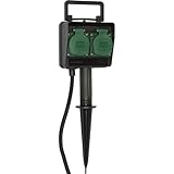 Brennenstuhl Garten-Steckdose/Außensteckdose 2-Fach mit Erdspieß (witterungsbeständiger Kunststoff, Steckdose für außen mit wasserfestem Gehäuse, 1,4m Kabel) schwarz
