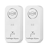 Wassermelder Wasseralarm Leck und Tropfen Alarm 90dB Sirene Kabelloser Wassersensor Wasserdetektor für Badezimmer, Waschküche, Küche (2er Pack)