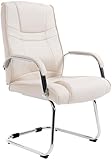 CLP XXL-Freischwinger Attila I gepolsterter Besucherstuhl mit Kunstleder-Bezug I Bis 180 kg belastbar, Farbe:Creme