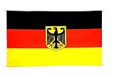 Flaggenfritze Deutschland Flagge mit Adler 90x150 cm mit 2 Metallösen, Deutschlandfahne wetterbeständig, Polyester, doppelt genäht, Fahne für Sport und Feierlichkeiten