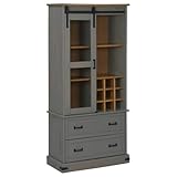 Genérico wenjingqi Halden Weinschrank mit Flaschenregalen und Schiebetür, Kieferngrau, 4018435