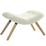 HOMCOM Sitzhocker, Fußhocker mit Berberfleece-Stoff, Polsterhocker bis 120 kg belastbar, für Wohnzimmer, Schlafzimmer, 67 x 45 x 38 cm, Cremeweiß