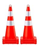 VEVOR Sicherheitskegel 73 cm Verkehrskegel, 6-teiliger PVC-Baukegel, 2 Reflektierende Kragen, Verkehrskegel mit Beschwerter Basis & Handring, für Verkehrskontrolle, Parken auf der Einfahrt