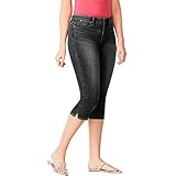 Petalum Damenjeans Sommer Shorts aus Jeans Hohe Taille Jegging Kurz Hose Atmungsaktiv dehnbar Knielang mit Taschen, Schwarz , 34