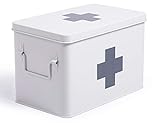 Theo&Cleo Medizin Box Metall, Erste Hilfe Kasten Koffer Schrank, Arzneischrank Medizinkoffer Retro, Medizinschränke Groß XXL, 32 * 19 * 20 CM Weiß
