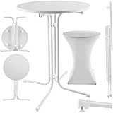 tectake® Gastro Stehtisch klappbar, Bistrotisch mit Husse, Tisch Ø80cm, Stehtisch mit MDF-Tischplatte, Gartentisch klappbar, Klapptisch, rund, Stahlgestell, stabil und robust - weiß, 1 Stehtisch