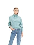 TOM TAILOR Denim Damen Basic Troyer Strickpullover 1034308, 30564 - Reef Blue Melange, M