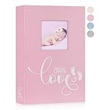 Lanpn Baby Fotoalbum 10x15 300 Fotos, Leinen Babyalbum mit Memo Schreibfeld, Fotoalbum Einsteckalbum, Neugeborenen Kinder Porträtfotos Fotoalbum, Fotoalben für 1. Geburtstag Mädchen Rosa
