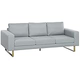 HOMCOM 3 Sitzer Sofa Dreisitzer Stoffsofa mit Kissen Armlehne Leinenoptik für Schlafzimmer 200 x 82 x 78 cm Hellgrau