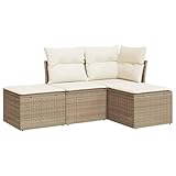 vidaXL Garten Sofagarnitur mit Kissen 4-TLG., Gartenmöbel Gartengarnitur, Sitzgruppe Sitzgarnitur, Lounge Sofa Garnitur Terrasse, Beige Poly Rattan