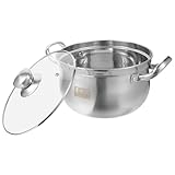 SOLUSTRE Edelstahltopf mit Glasdeckel Multifunktionaler Milch und Suppentopf für Induktionsherde Antihaftbeschichtung zum Kochen von Nudeln Suppe und