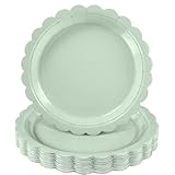 NatNarr 30 Stück Salbeigrüne Pappteller, 9 Inch Einweg Party Pappteller mit Wellenschliff, Grün Dessertteller für Geburtstag, Babyparty, Hochzeit
