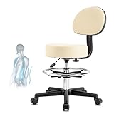 Rollhocker höhenverstellbar(45-60cm) | Rollhocker mit lehne-Ergonomische | Hochelastische Kissen für mehr Komfort - Belastbarkeit 180kg | Rollhocker mit rollen für Büro Salon Spa Bar Küche (Beige)