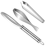 SelfTek Fischschupper Fischgrätenpinzette Set - 3 Stück Fischentschupper Grätenzange für Fisch, 304 Edelstahl Fischschuppen Entferner Grätenpinzette Küchenpinzette für Angler Hausfrauen Köche Fischer
