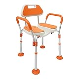 Alnemy-Duschstuhl für senioren Duschstuhl mit Abnehmbarer Rückenlehne und Armlehne rutschfest,Orange, Badhocker für die Dusche Erwachsene, Sicherer Duschhocker, Belastbar bis125kg, Höhenverstellbar