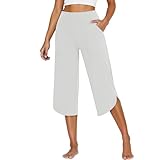 Sommer-Caprihosen Für Damen Lnssige Yogahosen Mit Weitem Bein Lockere Stretch-Caprihosen Hoch Taillierte Trainingshosen Taschen