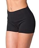 Alkato Damen Sport Shorts mit Hohem Bund Hotpants Radlerhose, Farbe: Schwarz, Größe: 36