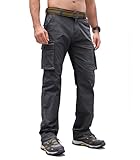Cindeyar Cargohose Herren Relaxed Fit Baumwolle Wanderhose Herren Casual Arbeitshosen Männer Outdoor Militär Taktische Hosen mit Multi Taschen(Dunkelgrau,XXL)