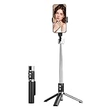 Selfie Stick Stativ mit kabelloser Fernbedienung & 360° Drehkopf | 3-in-1 Aluminium 95cm/135cm/177cm für alle Smartphones (Schwarz, 95cm)
