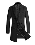 FTCayanz Herren Wolle Trenchcoat Winter Slim Fit Business Top Coat Einreiher Overcoat, Schwarz, XL
