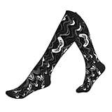 Sport-Kompressionssocken für Damen, Laufsocken, Fußballsocken, Oberschenkelhohe Socken, Schwarz / Weiß, 3 Schwarz, Einheitsgröße