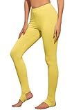 Allegra K Damen-Leggings, elastischer Bund, Fitnessstudio, Yoga, weiche Baumwolle, Weihnachten, Steigbügelhose, hellgelb, Groß