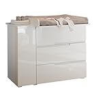 Wickelkommode Spice 120 cm breite Wickelkommode in Weiß Hochglanz mit Wickelaufsatz, 3 Schubladen & Tür, Melamin-Korpus, zerlegt, pflegeleicht, viel Stauraum, modern & stabil, B/H/T: 120/102/80 cm