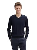 TOM TAILOR Herren 1012820 Basic Strickpullover Mit V-Ausschnitt, 13160 - Knitted Navy Melange, L EU