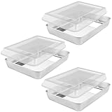 STARVAST 3 Stück Kuchenform, Tief Backblech mit Deckel, 31x24x5 cm, Edelstahl Rechteckig Ofenblech Kuchenblech Fettpfanne zum Backen Kochen, Ideal für Brownie Kuchen Lasagna, Spiegelfinish & Spülmasch