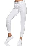 Smith & Solo Jogginghose Damen – Sporthose Frauen Baumwolle| Sweatpants Slim Fit Freizeithose Lang | Trainingshose Fitness High Waist – Jogger Laufhosen Modern Weiß / 2XL