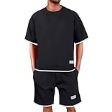 YIzdegg Generisch Trainingsanzug Herren Jogginganzug Kurz Freizeitanzug Kurzarm T Shirt + Kurze Jogginghose Sets 2 Teilig Casual Sommeranzug Fitness Sportanzug Y2K Tracksu (Black, XXL)