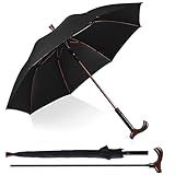 Stockschirm-Fritzgriff Cane-Umbrella Gehstütze Handstock Regenschirm-Groß - Ø 105cm - 2 in 1-Stockschirme Regenschirm für Outdoor Wanderer und Kletterer (Schwarz)