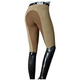 Reithose Damen Stretch Skinny Trainingshose Sport Reitleggings Damen Reithose Mädchen mit Handytasche und Gürtelschlaufen für Reitsport Pferdetraining Outdoorhose, khaki, XL