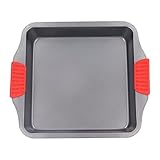 Fictory Backblech mit zwei roten Silikongriffen, antihaftbeschichteter Karbonstahl, spülmaschinenfest, tiefes Design für gleichmäßiges Kochen, günstiges Ofenblech