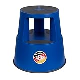 WEDO Rollhocker Super Step – robuster Tritthocker aus bruchfestem Kunststoff, TÜV/GS-geprüft nach EU-Norm EN 14183-F, rutschfest & rollbar, Made in Germany, Höhe ca. 43 cm, Tragkraft 150 kg, Blau