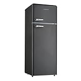SCHOEPF – RKG218B Kühl-Gefrierkombination – 211 L – Retro Design – LED-Beleuchtung – 39 dB – Schwarz-Matt – Höhenverstellbare Füße – Freistehend – Vintage Look