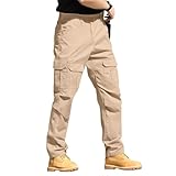 Cargohose Herren Wanderhose Mit Multi Taschen Outdoor Hosen Für Herren Männer Tactical Hose Sommer Straight Freizeit Outdoorhose Leichte Trekkinghose Beige L