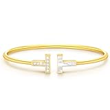 VIVILE Edles Zirkon Schale Armreif Gold,Edelstahl Armband Damen,Buchstabe T Sterling Silber 925 Armbänder,Dupes,Ideal Geschenk für Frauen，Mode Schmuck