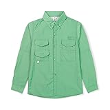 OCHENTA Langärmeliges Angelshirt für Jungen, mit Knopfleiste, schnelltrocknend, UV-Sonnenschutz, Outdoor-Tops, Seegrün, 5 Jahre