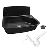 kör4u Komplettset Ausgussbecken schwarz, 52,6 cm, aus Kunststoff, inkl. Abflussstopfen, Kunststoff Siphon weiß 1 1/2 Zoll x 40mm, Gumminippel DN 40/50