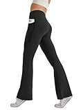 Glacspyg Damen Hose mit Taschen Yogahose Freizeit Jogginghose High Waist Sporthose Elastische Weite Bootcut Jazzpants Schwarz 2XL