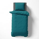 Visaggio Bettwäsche 135x200 cm Mikrofaser Uni Einfarbig Bettbezug Set mit Reißverschluss Petrol